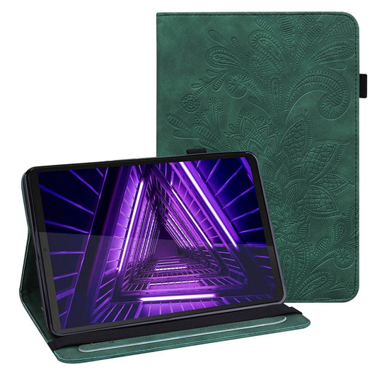 For Lenovo Tab M10 Plus (3rd Gen) / Xiaoxin Pad 2022 10.6 inch Flower Imprinting PU Leather Inner TPU Tablet Case Stand Wallet Cover - Green