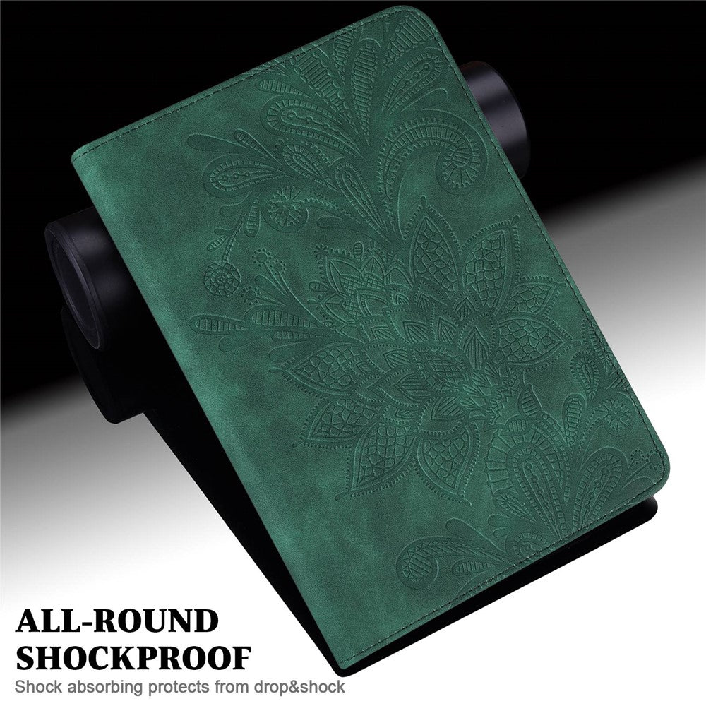 For Lenovo Tab M10 Plus (3rd Gen) / Xiaoxin Pad 2022 10.6 inch Flower Imprinting PU Leather Inner TPU Tablet Case Stand Wallet Cover - Green