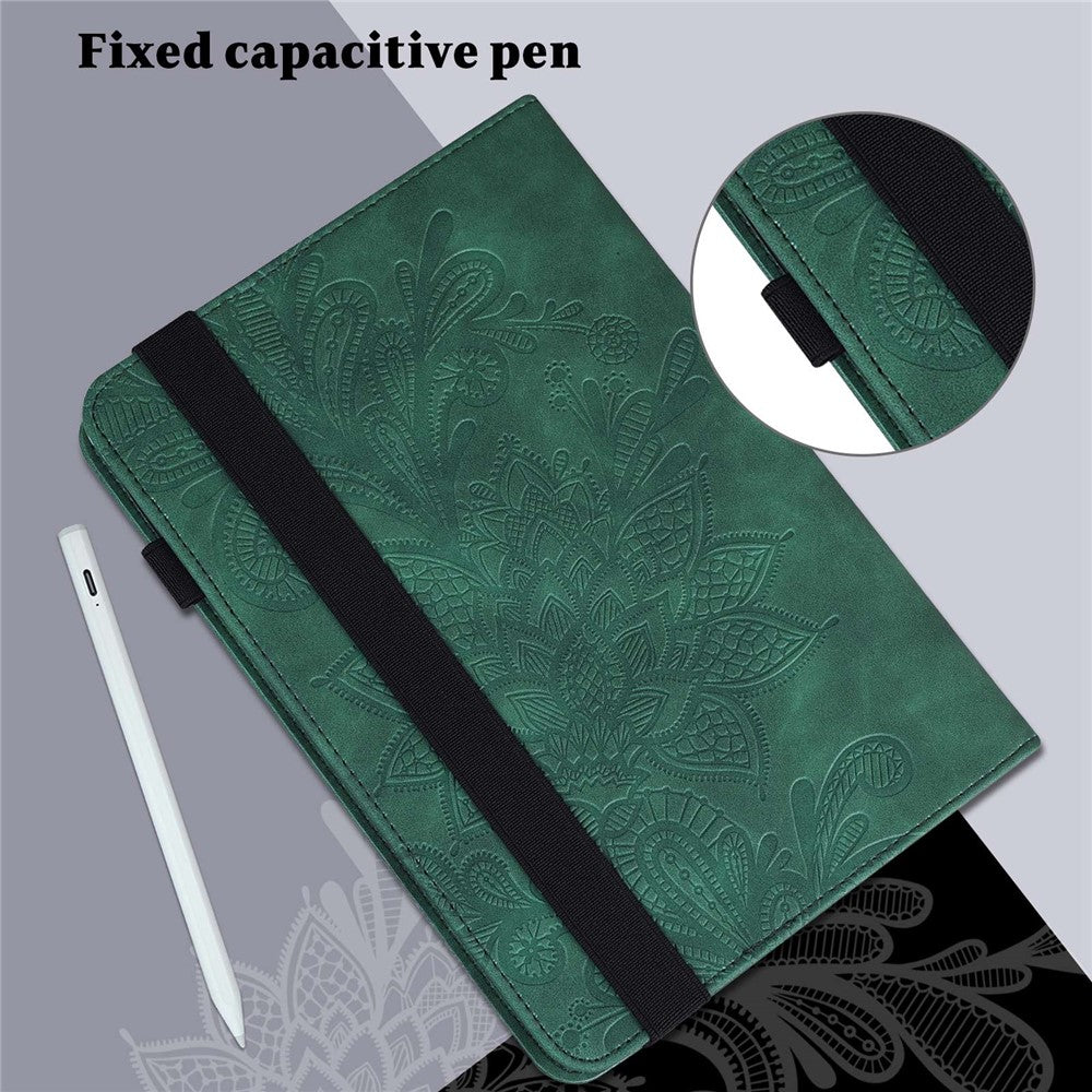 For Lenovo Tab M10 Plus (3rd Gen) / Xiaoxin Pad 2022 10.6 inch Flower Imprinting PU Leather Inner TPU Tablet Case Stand Wallet Cover - Green