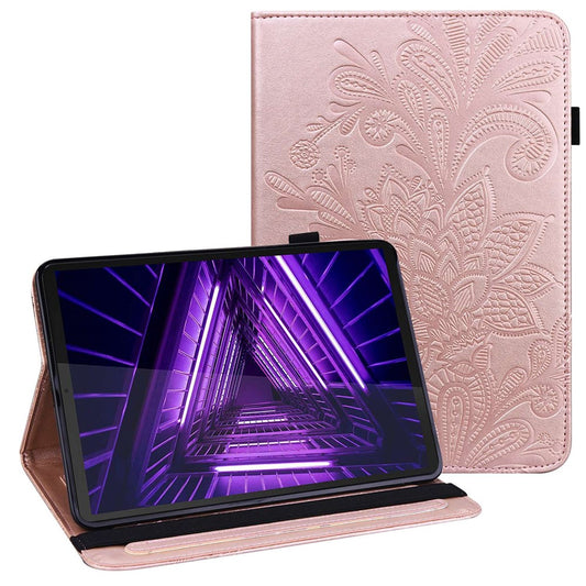 For Lenovo Tab M10 Plus (3rd Gen) / Xiaoxin Pad 2022 10.6 inch Flower Imprinting PU Leather Inner TPU Tablet Case Stand Wallet Cover - Rose Gold