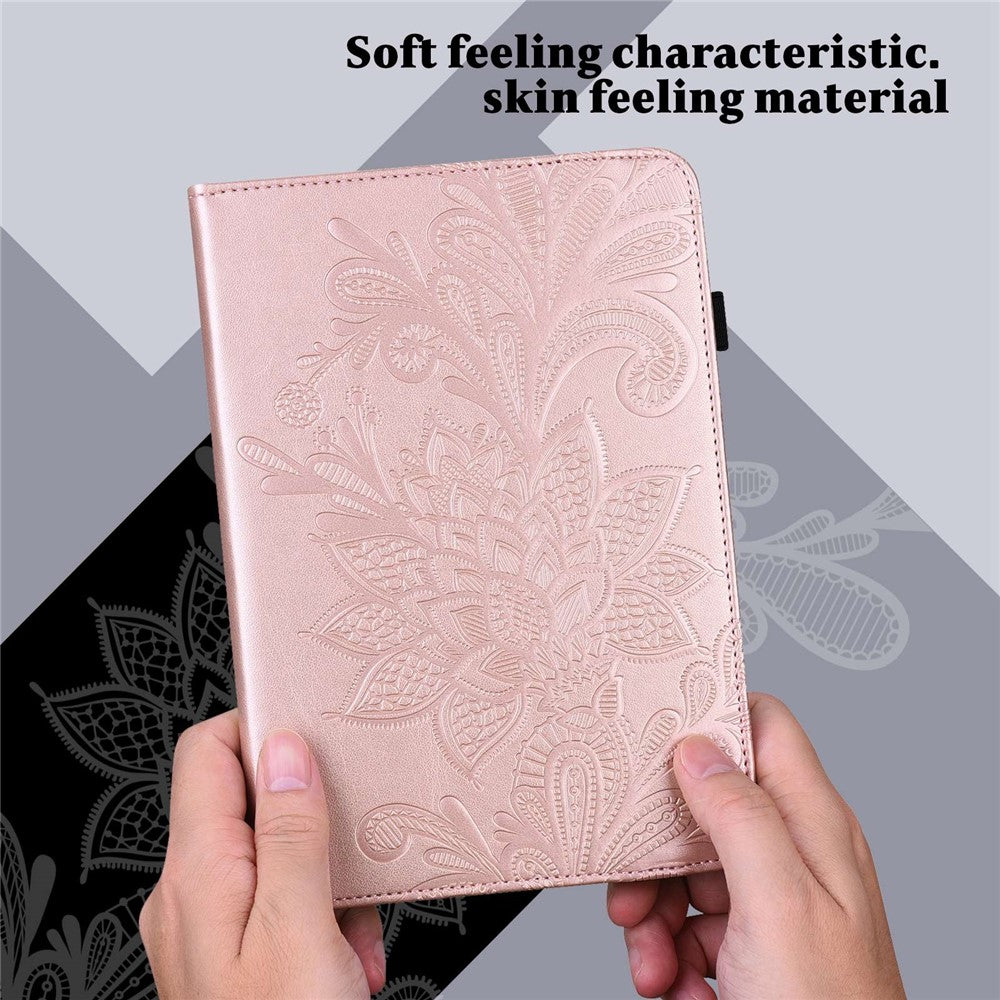 For Lenovo Tab M10 Plus (3rd Gen) / Xiaoxin Pad 2022 10.6 inch Flower Imprinting PU Leather Inner TPU Tablet Case Stand Wallet Cover - Rose Gold