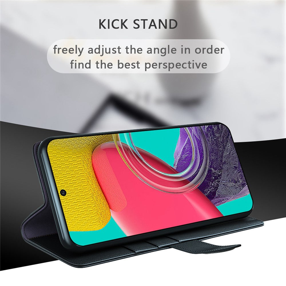 For Samsung Galaxy M53 5G Case Genuine Split Leather Phone Cover with Wallet Stand - Black