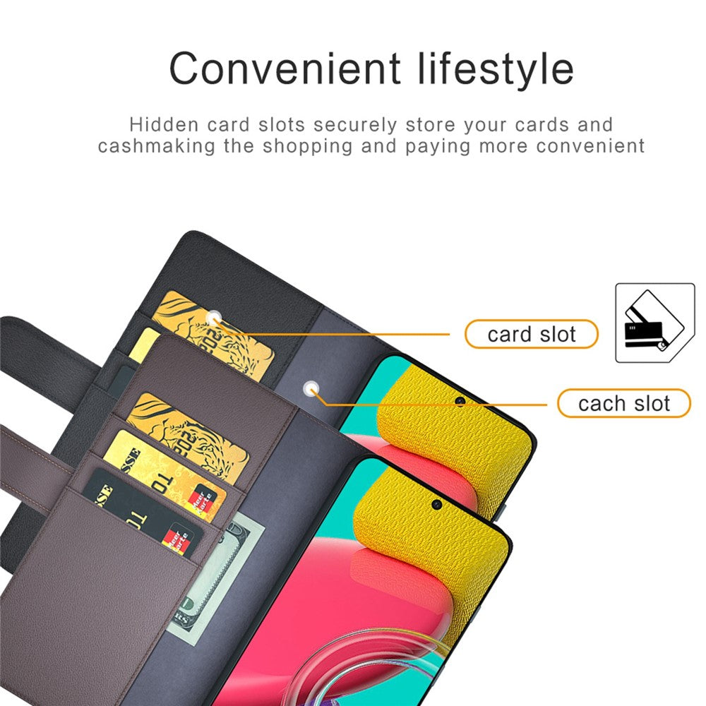 For Samsung Galaxy M53 5G Case Genuine Split Leather Phone Cover with Wallet Stand - Brown