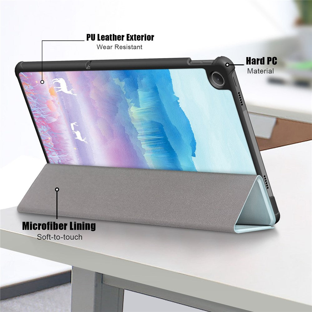 For Lenovo Tab M10 Plus (3rd Gen) / Xiaoxin Pad 2022 10.6 inch 125FTB-128F Trifold Stand Case Pattern Printing PU Leather Smart Cover - Dream Deer