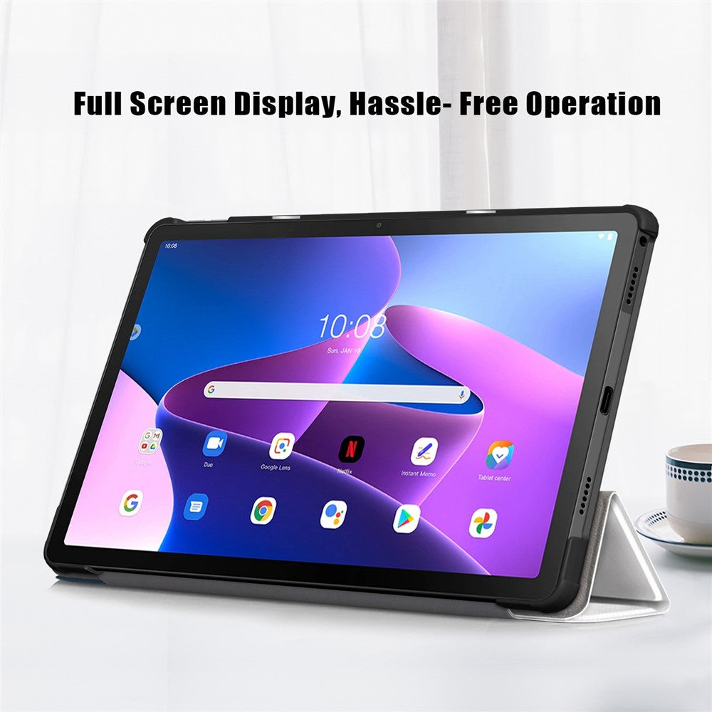 For Lenovo Tab M10 Plus (3rd Gen) / Xiaoxin Pad 2022 10.6 inch 125FTB-128F Trifold Stand Case Pattern Printing PU Leather Smart Cover - Good Night Cat