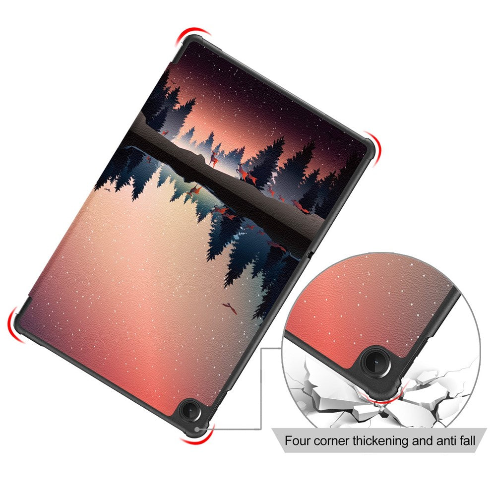 For Lenovo Tab M10 Plus (3rd Gen) / Xiaoxin Pad 2022 10.6 inch 125FTB-128F Trifold Stand Case Pattern Printing PU Leather Smart Cover - Nightfall