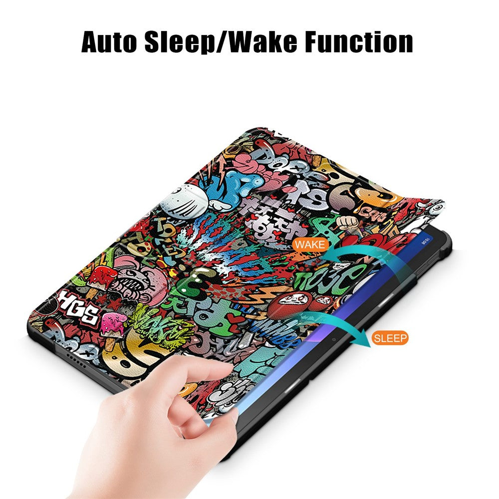 For Lenovo Tab M10 Plus (3rd Gen) / Xiaoxin Pad 2022 10.6 inch 125FTB-128F Trifold Stand Case Pattern Printing PU Leather Smart Cover - Graffiti