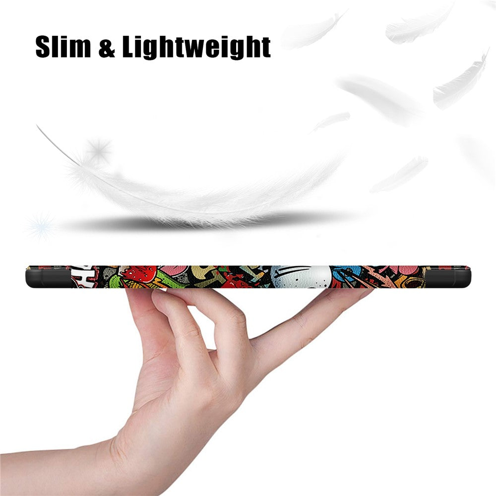 For Lenovo Tab M10 Plus (3rd Gen) / Xiaoxin Pad 2022 10.6 inch 125FTB-128F Trifold Stand Case Pattern Printing PU Leather Smart Cover - Graffiti