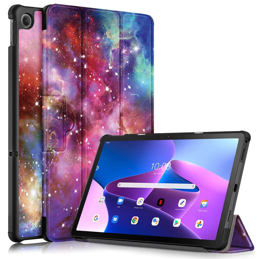 For Lenovo Tab M10 Plus (3rd Gen) / Xiaoxin Pad 2022 10.6 inch 125FTB-128F Trifold Stand Case Pattern Printing PU Leather Smart Cover - The Milky Way