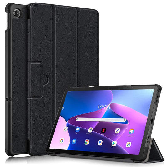 Tablet Covering Shell for Lenovo Tab M10 Plus (3rd Gen) / Xiaoxin Pad 2022 10.6 inch 125FTB-128F PC+PU Leather Trifold Stand Tablet Case - Black