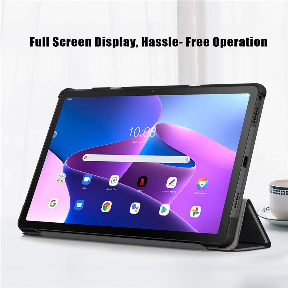 Tablet Covering Shell for Lenovo Tab M10 Plus (3rd Gen) / Xiaoxin Pad 2022 10.6 inch 125FTB-128F PC+PU Leather Trifold Stand Tablet Case - Black