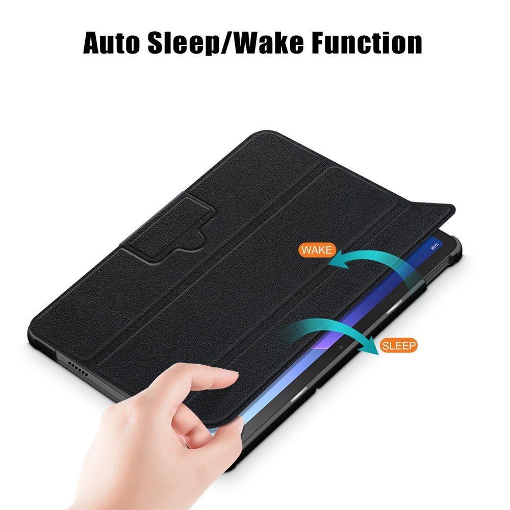Tablet Covering Shell for Lenovo Tab M10 Plus (3rd Gen) / Xiaoxin Pad 2022 10.6 inch 125FTB-128F PC+PU Leather Trifold Stand Tablet Case - Black