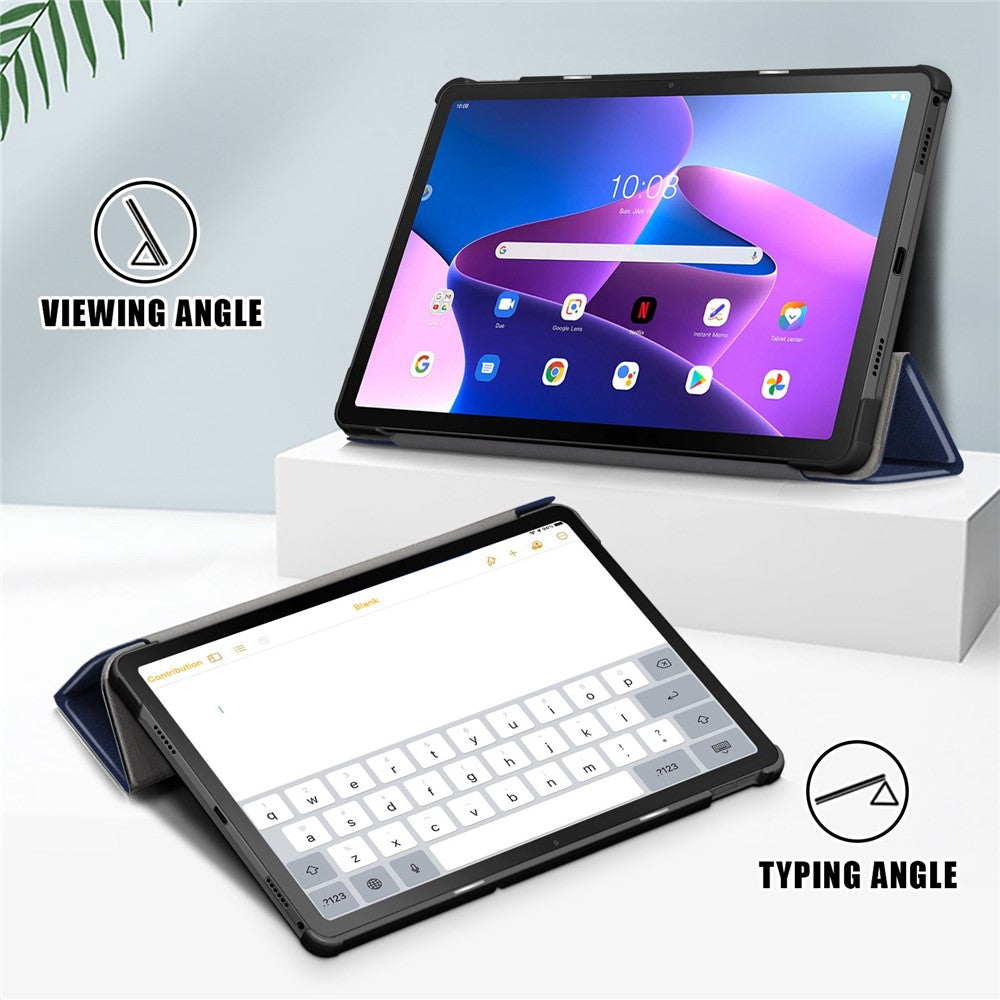 Tablet Covering Shell for Lenovo Tab M10 Plus (3rd Gen) / Xiaoxin Pad 2022 10.6 inch 125FTB-128F PC+PU Leather Trifold Stand Tablet Case - Dark Blue