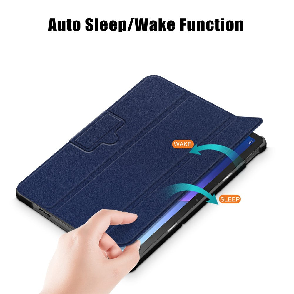 Tablet Covering Shell for Lenovo Tab M10 Plus (3rd Gen) / Xiaoxin Pad 2022 10.6 inch 125FTB-128F PC+PU Leather Trifold Stand Tablet Case - Dark Blue
