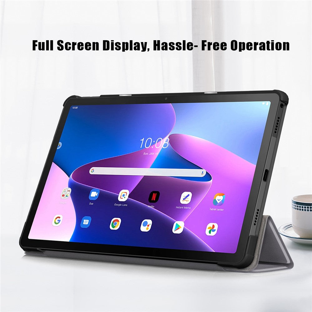 Tablet Covering Shell for Lenovo Tab M10 Plus (3rd Gen) / Xiaoxin Pad 2022 10.6 inch 125FTB-128F PC+PU Leather Trifold Stand Tablet Case - Grey