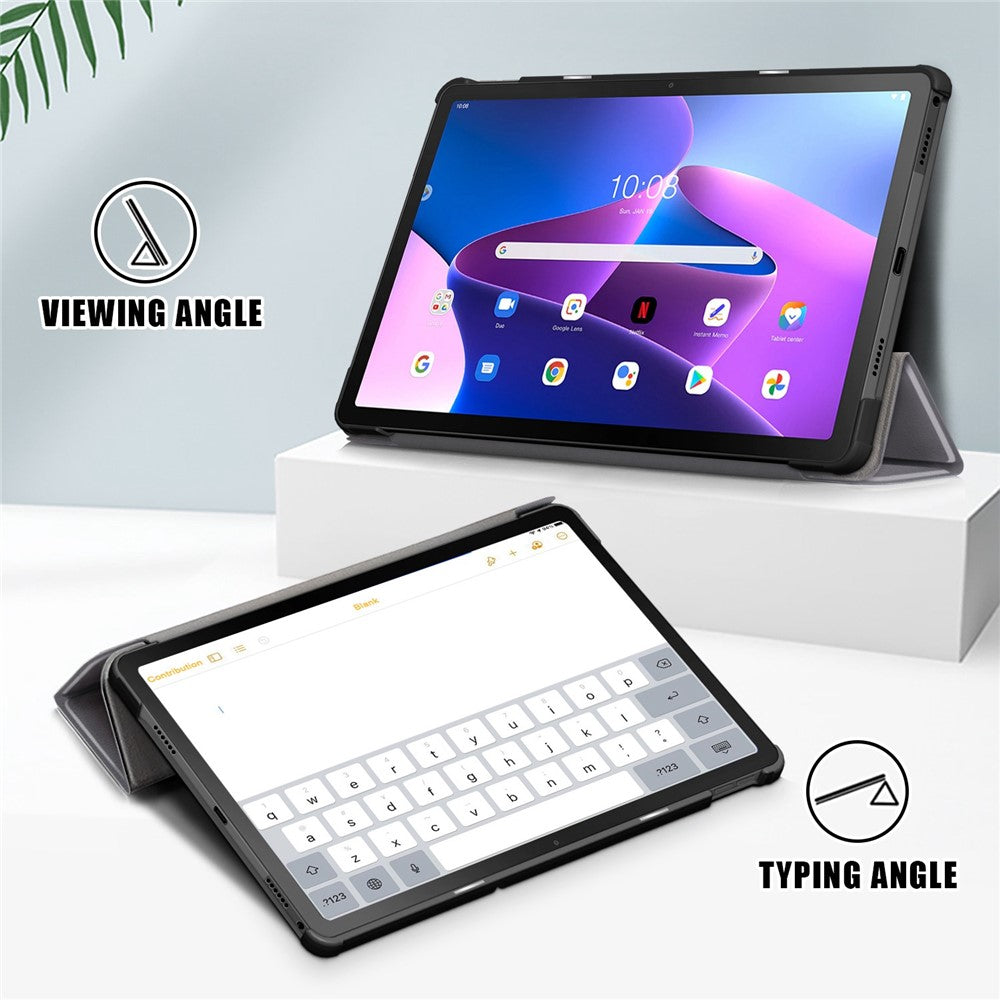 Tablet Covering Shell for Lenovo Tab M10 Plus (3rd Gen) / Xiaoxin Pad 2022 10.6 inch 125FTB-128F PC+PU Leather Trifold Stand Tablet Case - Grey