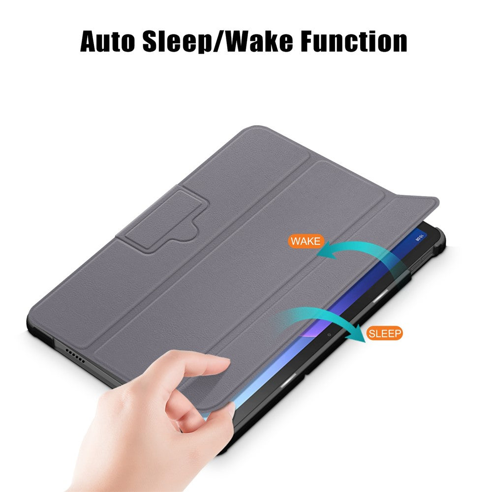 Tablet Covering Shell for Lenovo Tab M10 Plus (3rd Gen) / Xiaoxin Pad 2022 10.6 inch 125FTB-128F PC+PU Leather Trifold Stand Tablet Case - Grey