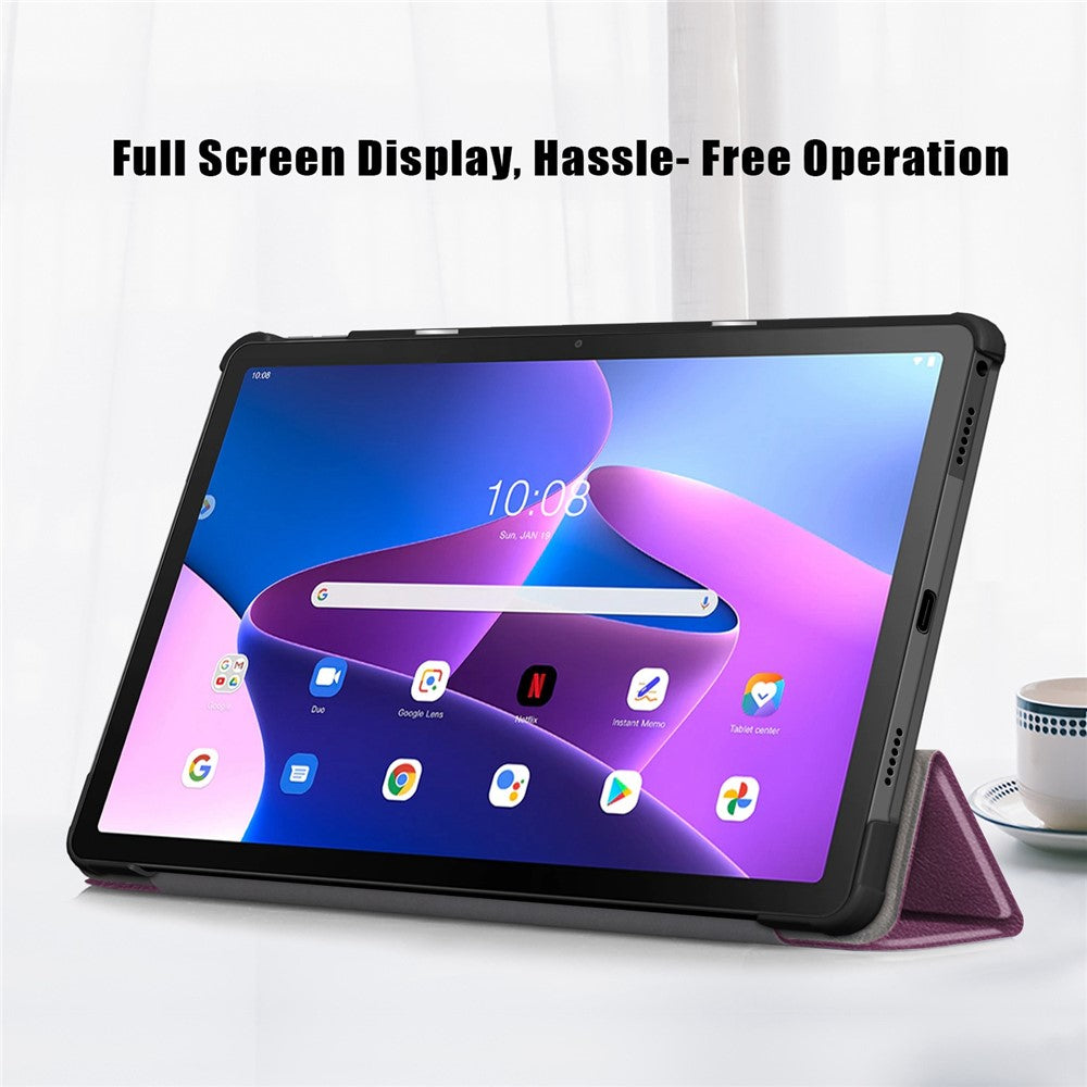 Tablet Covering Shell for Lenovo Tab M10 Plus (3rd Gen) / Xiaoxin Pad 2022 10.6 inch 125FTB-128F PC+PU Leather Trifold Stand Tablet Case - Purple