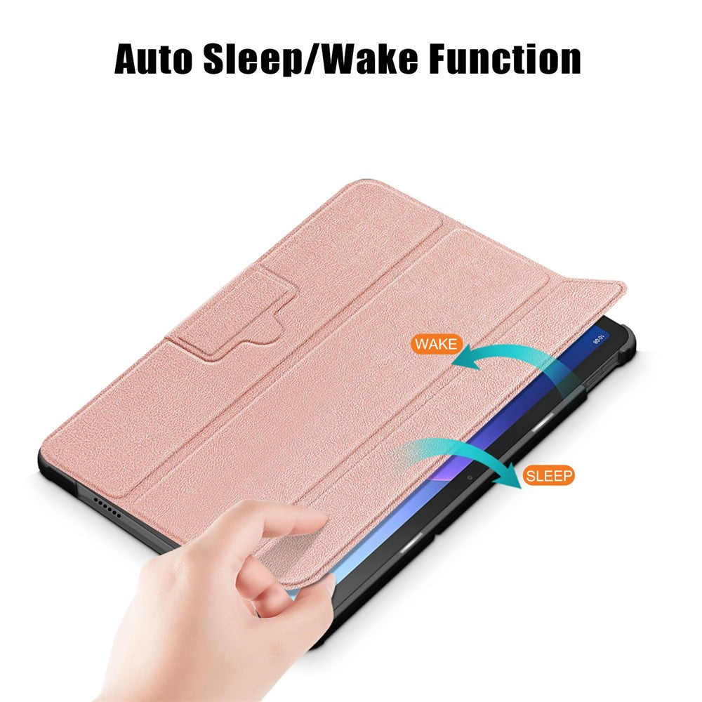 Tablet Covering Shell for Lenovo Tab M10 Plus (3rd Gen) / Xiaoxin Pad 2022 10.6 inch 125FTB-128F PC+PU Leather Trifold Stand Tablet Case - Rose Gold