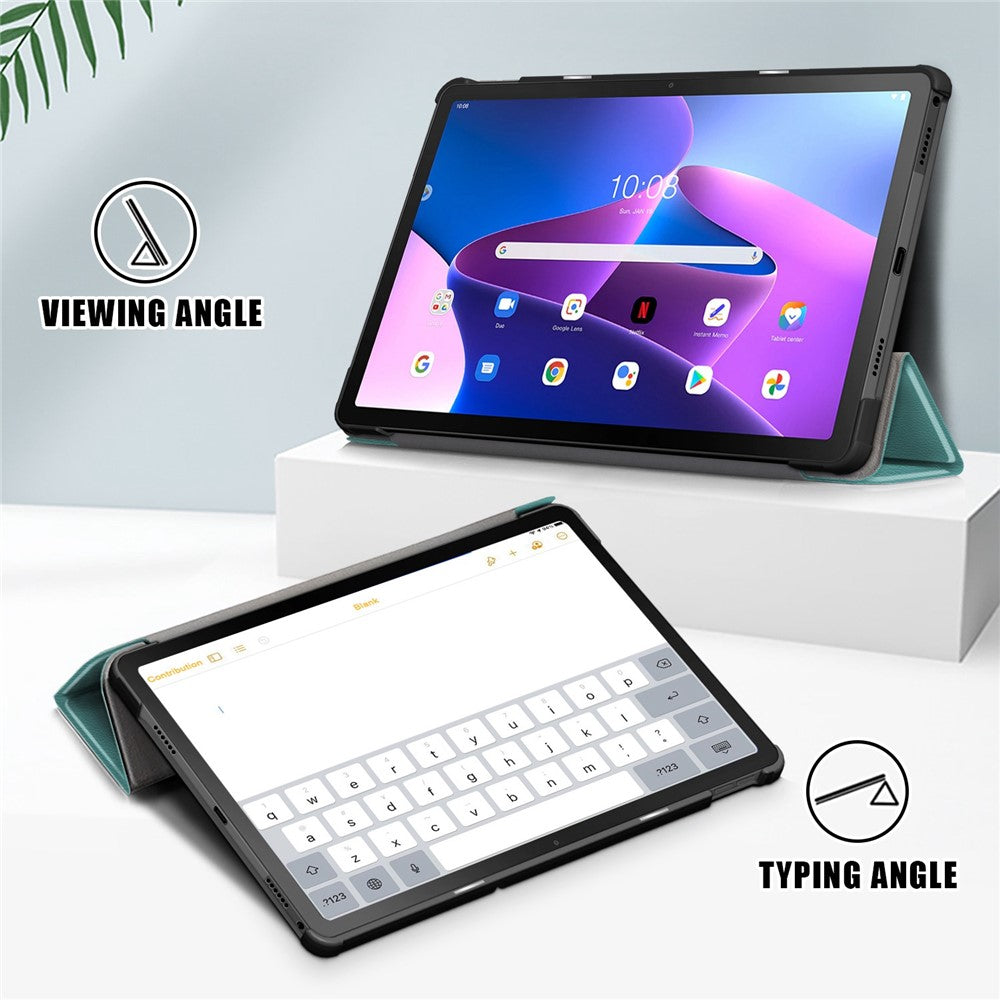 Tablet Covering Shell for Lenovo Tab M10 Plus (3rd Gen) / Xiaoxin Pad 2022 10.6 inch 125FTB-128F PC+PU Leather Trifold Stand Case - Blackish Green