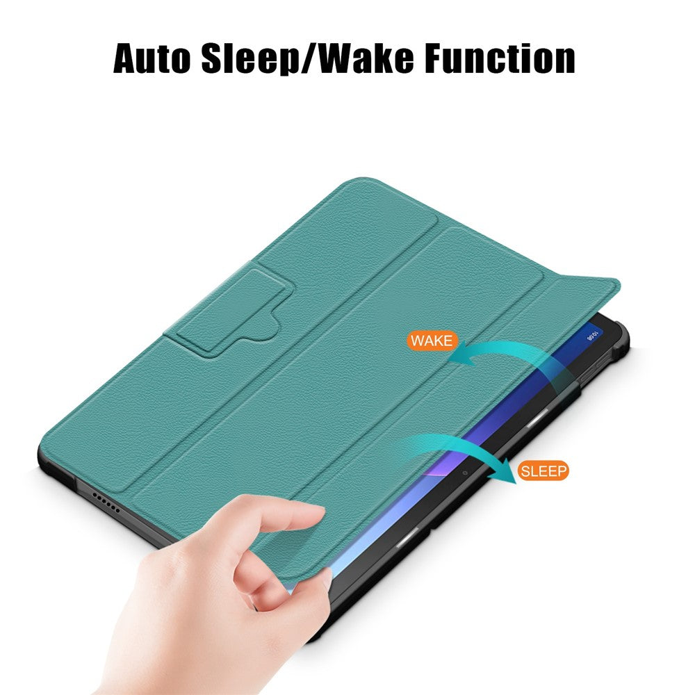 Tablet Covering Shell for Lenovo Tab M10 Plus (3rd Gen) / Xiaoxin Pad 2022 10.6 inch 125FTB-128F PC+PU Leather Trifold Stand Case - Blackish Green