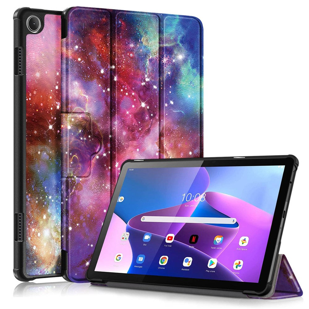 For Lenovo Tab M10 (Gen 3) 10.1 inch 328F Pattern Printing Auto Wake/Sleep PU Leather Case Trifold Stand Folio Cover - The Milky Way