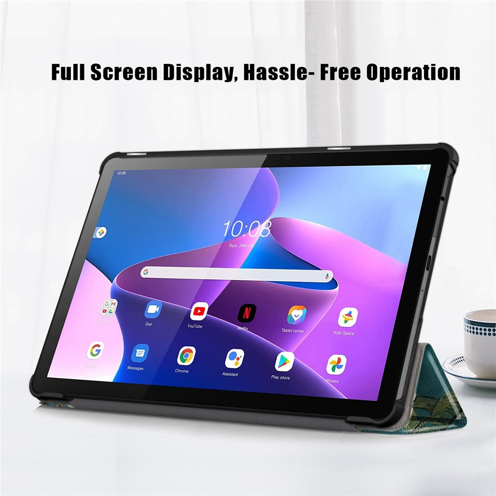 For Lenovo Tab M10 (Gen 3) 10.1 inch 328F Pattern Printing Auto Wake/Sleep PU Leather Case Trifold Stand Folio Cover - Apricot Flower
