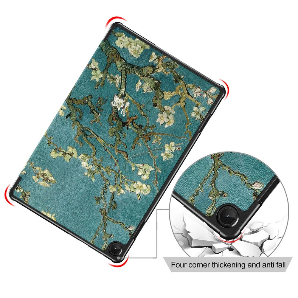 For Lenovo Tab M10 (Gen 3) 10.1 inch 328F Pattern Printing Auto Wake/Sleep PU Leather Case Trifold Stand Folio Cover - Apricot Flower