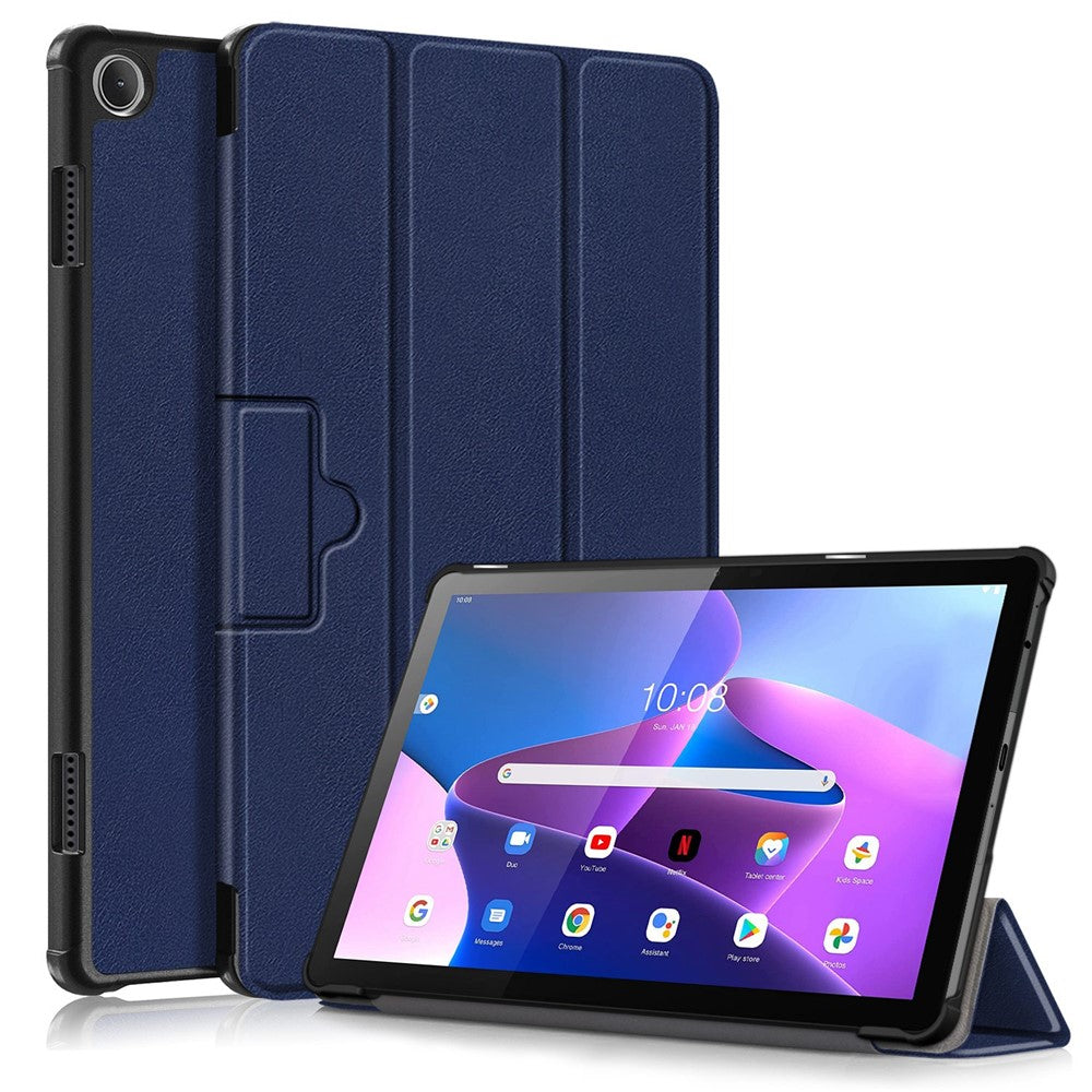 For Lenovo Tab M10 (Gen 3) 10.1-inch 328F Trifold Stand Tablet Case Microfiber Leather Auto Wake/Sleep Magnetic Closure Anti-scratch Protective Cover - Dark Blue