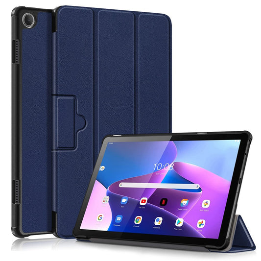 For Lenovo Tab M10 (Gen 3) 10.1-inch 328F Trifold Stand Tablet Case Microfiber Leather Auto Wake/Sleep Magnetic Closure Anti-scratch Protective Cover - Dark Blue