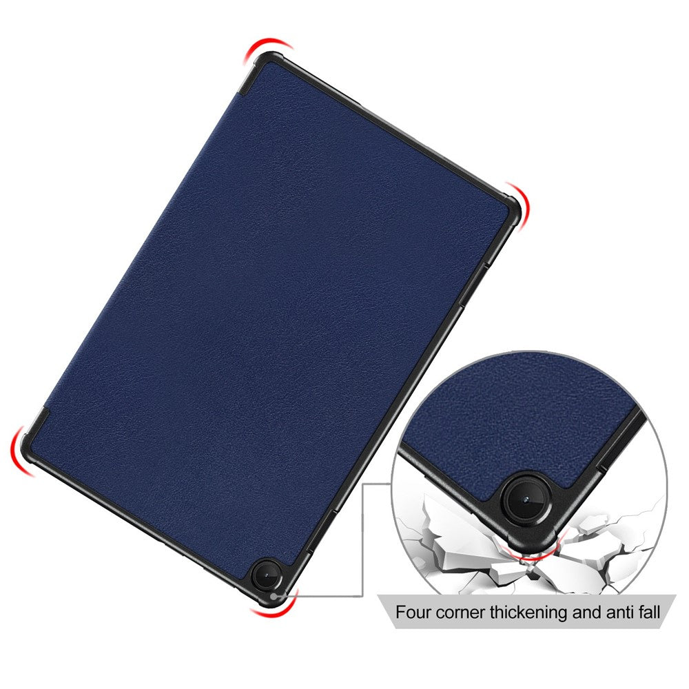 For Lenovo Tab M10 (Gen 3) 10.1-inch 328F Trifold Stand Tablet Case Microfiber Leather Auto Wake/Sleep Magnetic Closure Anti-scratch Protective Cover - Dark Blue