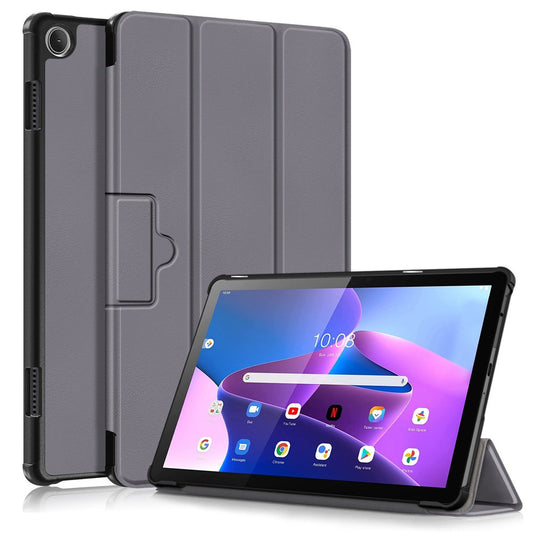 For Lenovo Tab M10 (Gen 3) 10.1-inch 328F Trifold Stand Tablet Case Microfiber Leather Auto Wake/Sleep Magnetic Closure Anti-scratch Protective Cover - Grey