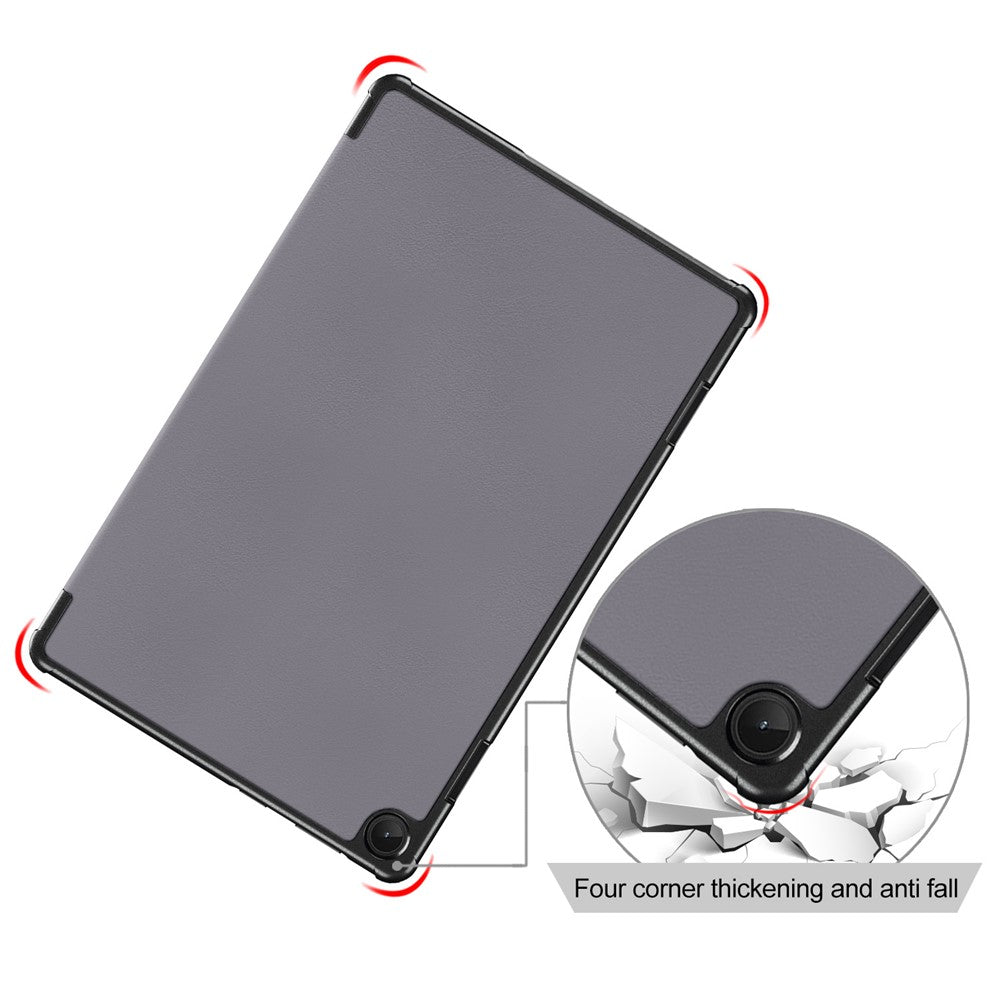 For Lenovo Tab M10 (Gen 3) 10.1-inch 328F Trifold Stand Tablet Case Microfiber Leather Auto Wake/Sleep Magnetic Closure Anti-scratch Protective Cover - Grey