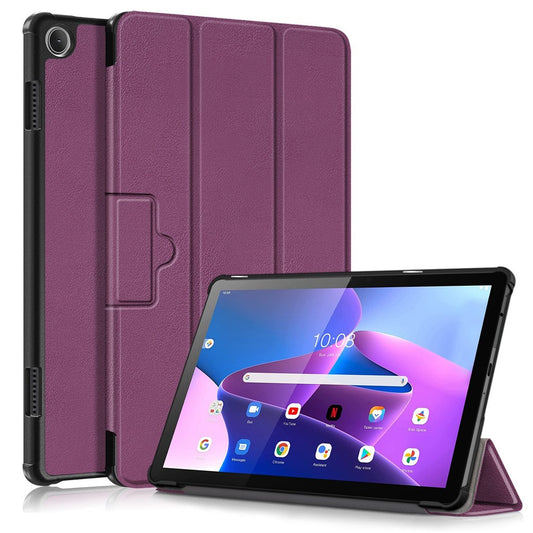 For Lenovo Tab M10 (Gen 3) 10.1-inch 328F Trifold Stand Tablet Case Microfiber Leather Auto Wake/Sleep Magnetic Closure Anti-scratch Protective Cover - Purple