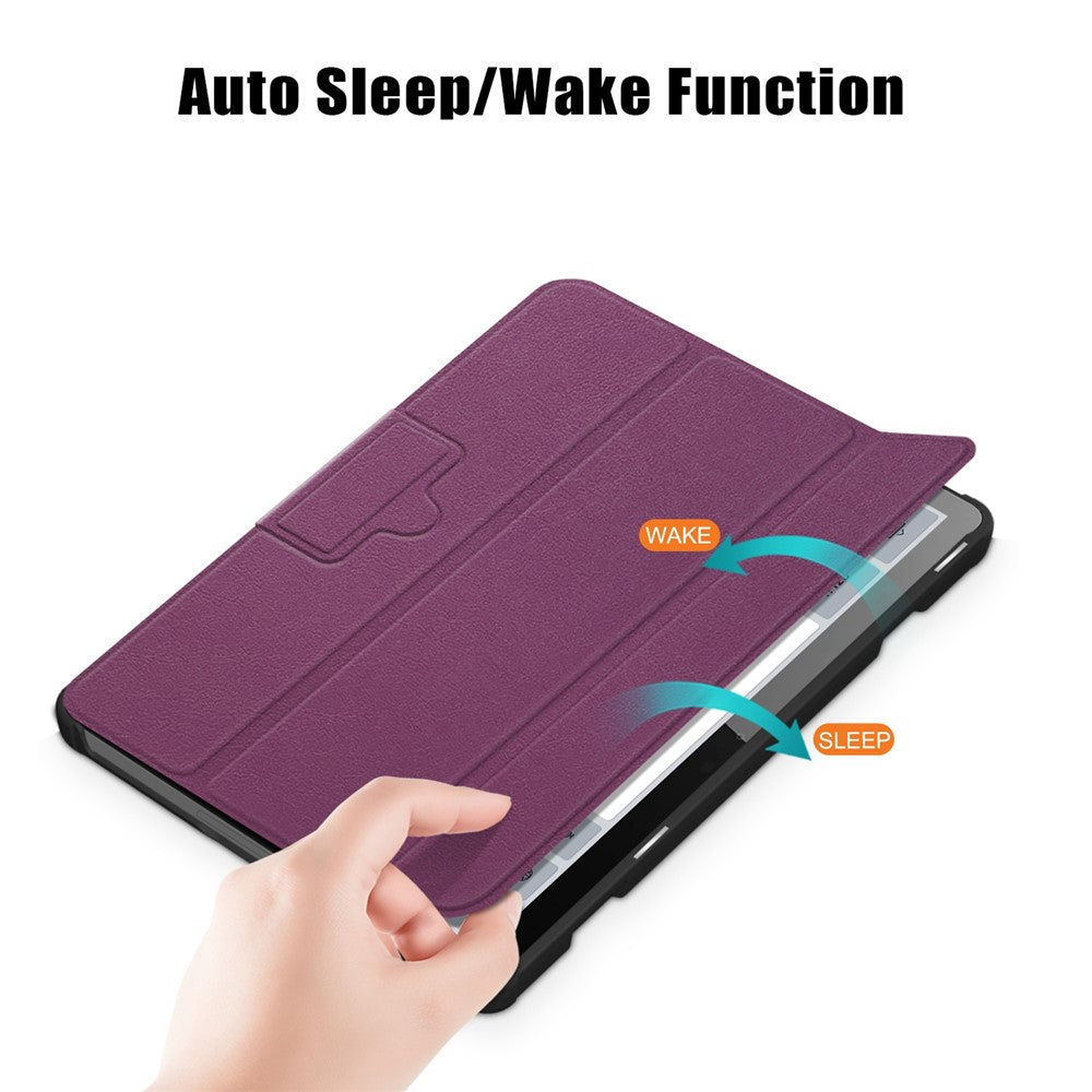 For Lenovo Tab M10 (Gen 3) 10.1-inch 328F Trifold Stand Tablet Case Microfiber Leather Auto Wake/Sleep Magnetic Closure Anti-scratch Protective Cover - Purple