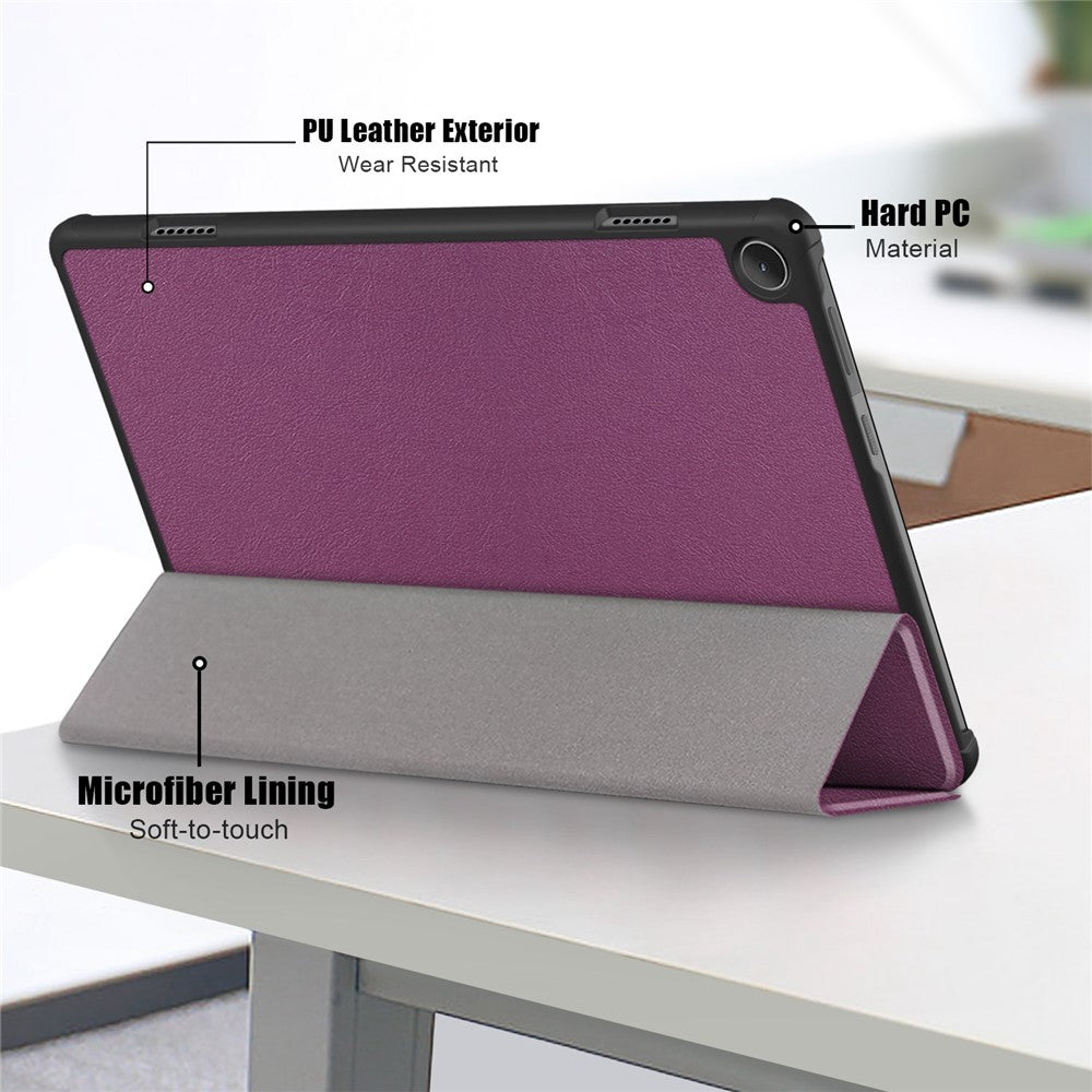 For Lenovo Tab M10 (Gen 3) 10.1-inch 328F Trifold Stand Tablet Case Microfiber Leather Auto Wake/Sleep Magnetic Closure Anti-scratch Protective Cover - Purple