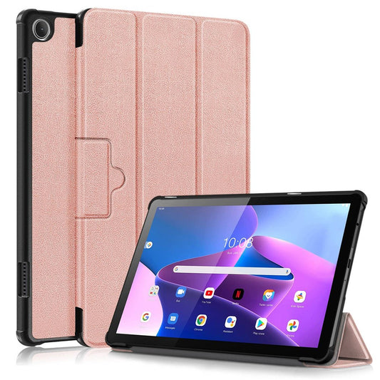 For Lenovo Tab M10 (Gen 3) 10.1-inch 328F Trifold Stand Tablet Case Microfiber Leather Auto Wake/Sleep Magnetic Closure Anti-scratch Protective Cover - Rose Gold