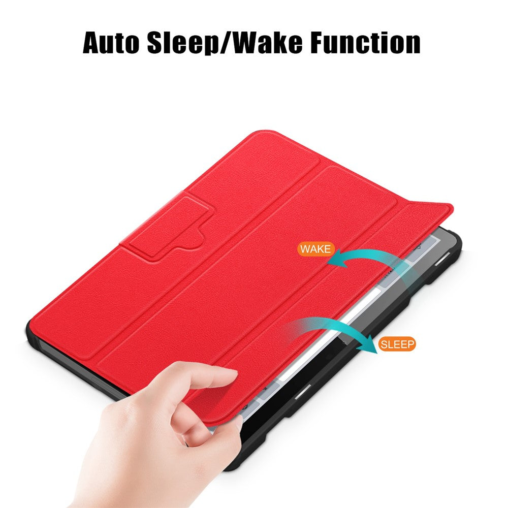For Lenovo Tab M10 (Gen 3) 10.1-inch 328F Trifold Stand Tablet Case Microfiber Leather Auto Wake/Sleep Magnetic Closure Anti-scratch Protective Cover - Red