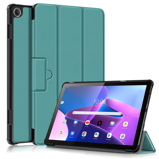 For Lenovo Tab M10 (Gen 3) 10.1-inch 328F Trifold Stand Tablet Case Microfiber Leather Auto Wake/Sleep Magnetic Closure Anti-scratch Protective Cover - Blackish Green