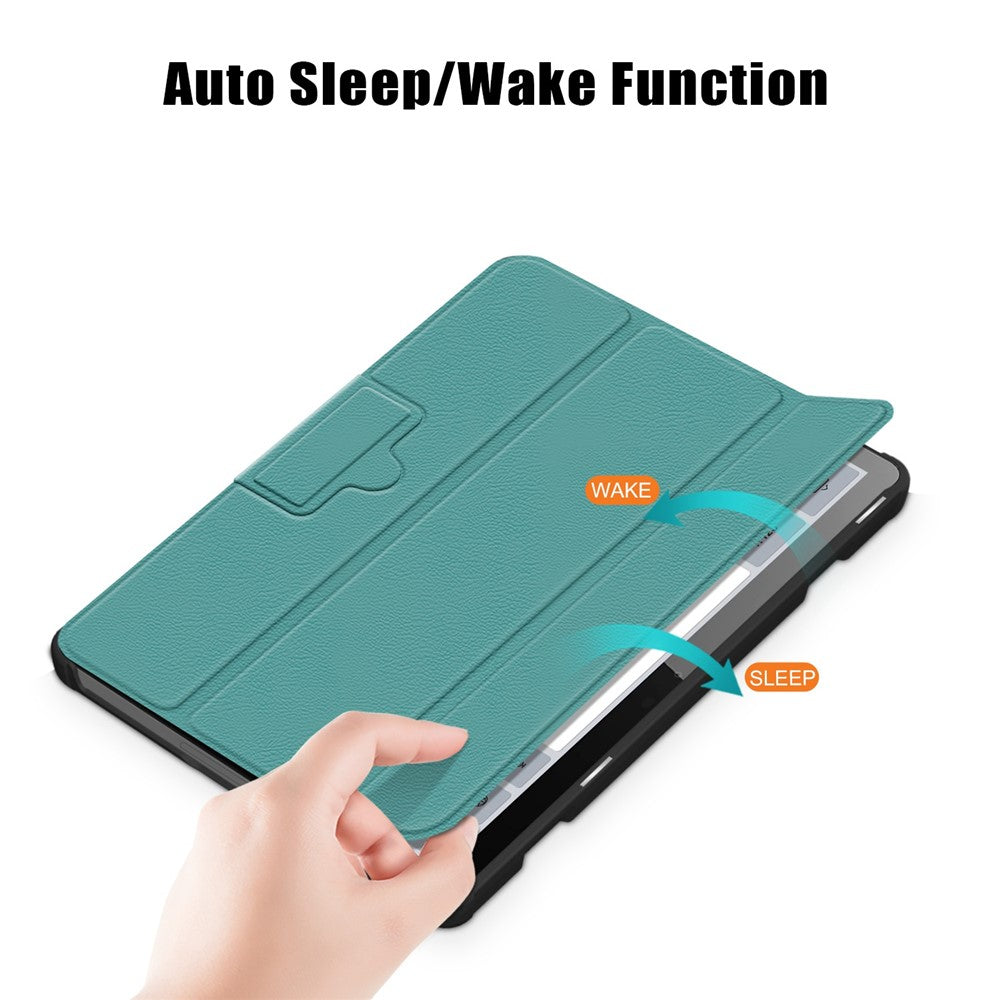 For Lenovo Tab M10 (Gen 3) 10.1-inch 328F Trifold Stand Tablet Case Microfiber Leather Auto Wake/Sleep Magnetic Closure Anti-scratch Protective Cover - Blackish Green