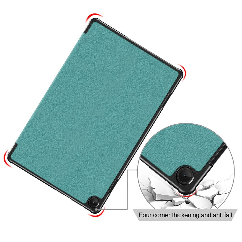 For Lenovo Tab M10 (Gen 3) 10.1-inch 328F Trifold Stand Tablet Case Microfiber Leather Auto Wake/Sleep Magnetic Closure Anti-scratch Protective Cover - Blackish Green