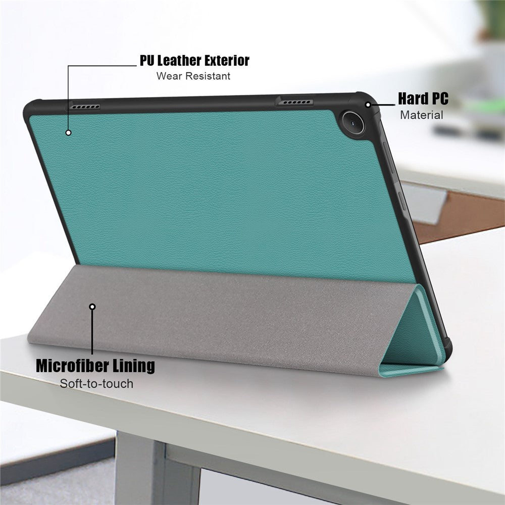 For Lenovo Tab M10 (Gen 3) 10.1-inch 328F Trifold Stand Tablet Case Microfiber Leather Auto Wake/Sleep Magnetic Closure Anti-scratch Protective Cover - Blackish Green