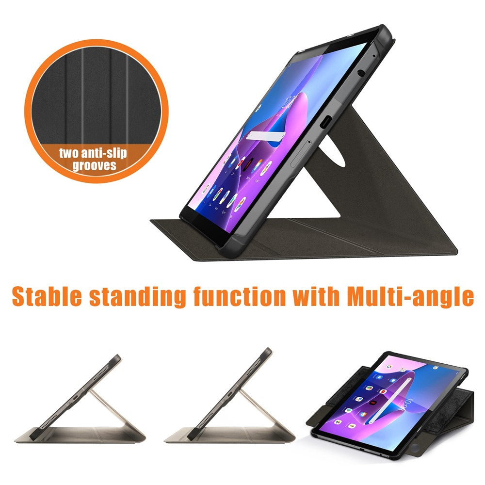 For Lenovo Tab M10 (Gen 3) 10.1 328F Solid Color Case Textured Surface Shockproof Magnetic Absorption Tablet Cover with 360-degree Rotary Kickstand - Black