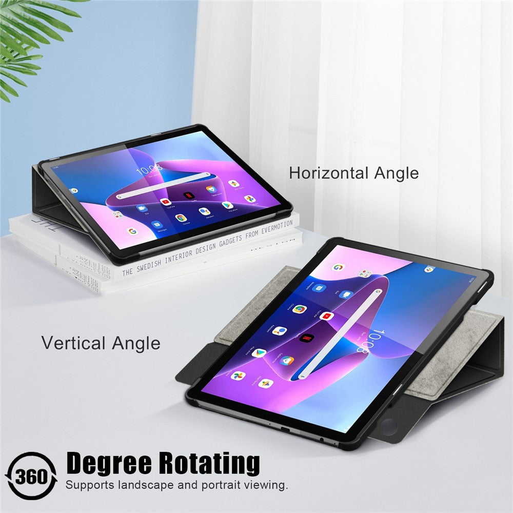 For Lenovo Tab M10 (Gen 3) 10.1 328F Solid Color Case Textured Surface Shockproof Magnetic Absorption Tablet Cover with 360-degree Rotary Kickstand - Grey