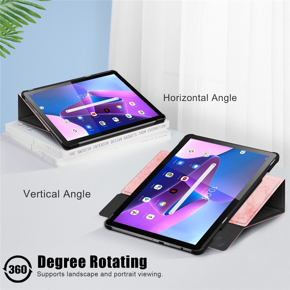 For Lenovo Tab M10 (Gen 3) 10.1 328F Solid Color Case Textured Surface Shockproof Magnetic Absorption Tablet Cover with 360-degree Rotary Kickstand - Pink