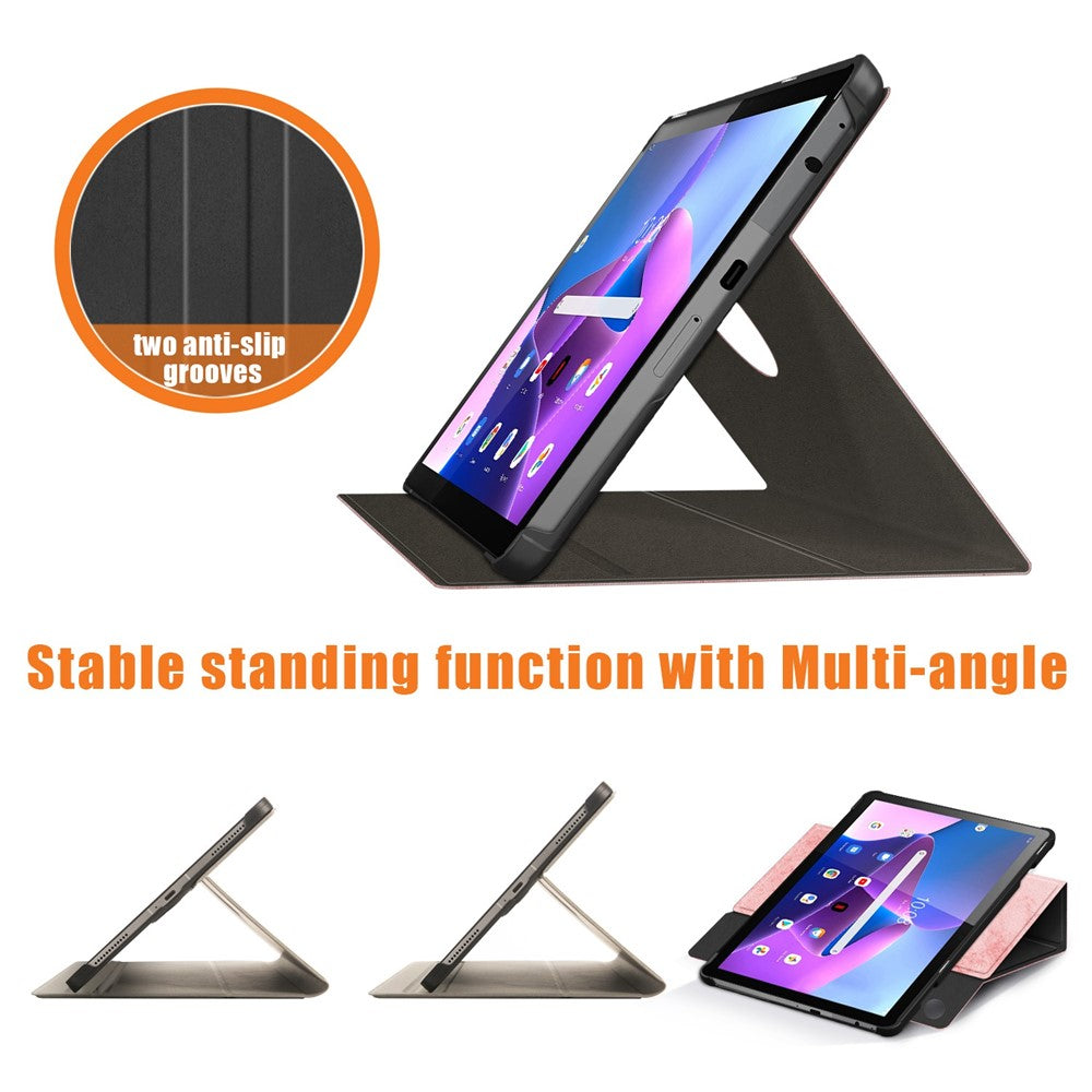 For Lenovo Tab M10 (Gen 3) 10.1 328F Solid Color Case Textured Surface Shockproof Magnetic Absorption Tablet Cover with 360-degree Rotary Kickstand - Pink