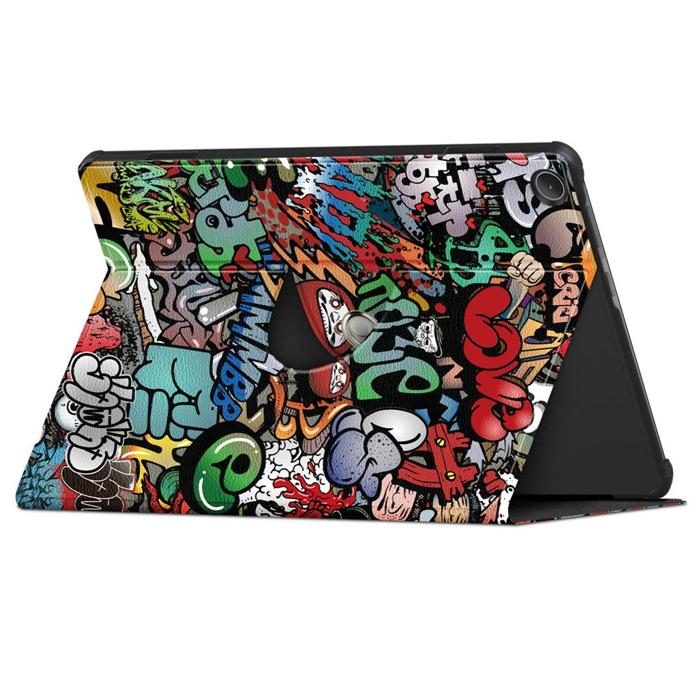 For Lenovo Tab M10 (Gen 3) 10.1 inch 328F 360-degree Rotary Stand Function Pattern Printing PU Leather Tablet Case with Auto Wake/Sleep - Graffiti