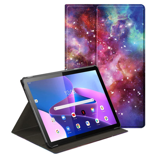 For Lenovo Tab M10 (Gen 3) 10.1 inch 328F 360-degree Rotary Stand Function Pattern Printing PU Leather Tablet Case with Auto Wake/Sleep - Galaxy