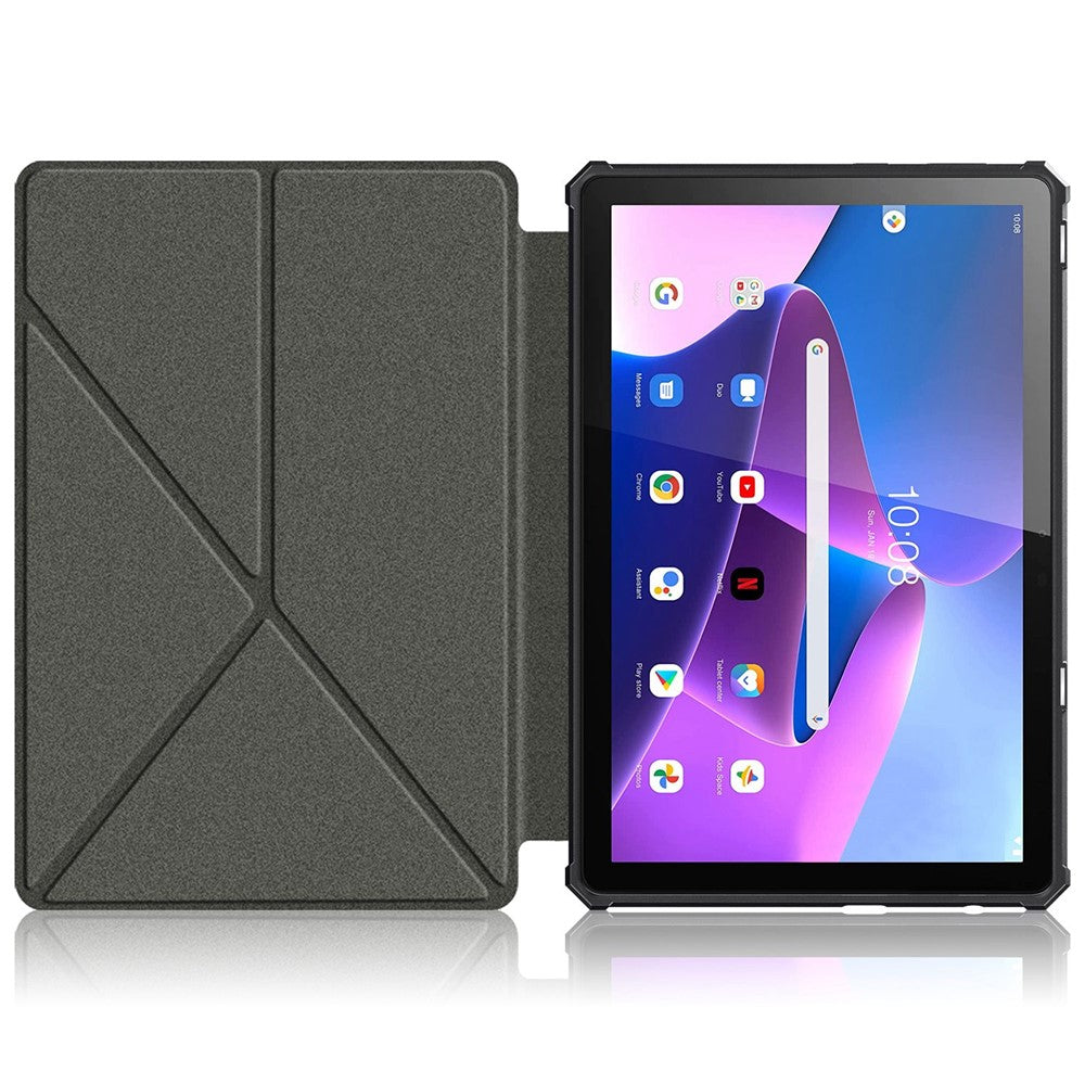 For Lenovo Tab M10 (Gen 3) 10.1 inch 328F Origami Stand Tablet Case PU Leather Anti-scratch Cover with Auto Wake/Sleep - Grey