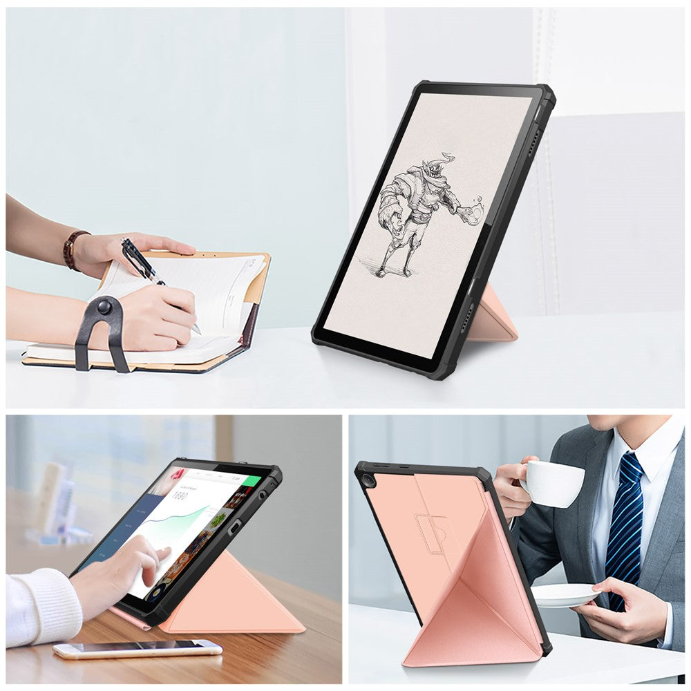 For Lenovo Tab M10 (Gen 3) 10.1 inch 328F Origami Stand Tablet Case PU Leather Anti-scratch Cover with Auto Wake/Sleep - Rose Gold